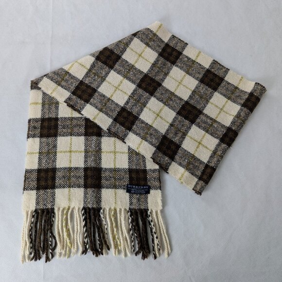 BURBERRY London Classic Nova Check Knit Wool Fringe Neck Warmer White SCARF - Picture 1 of 6